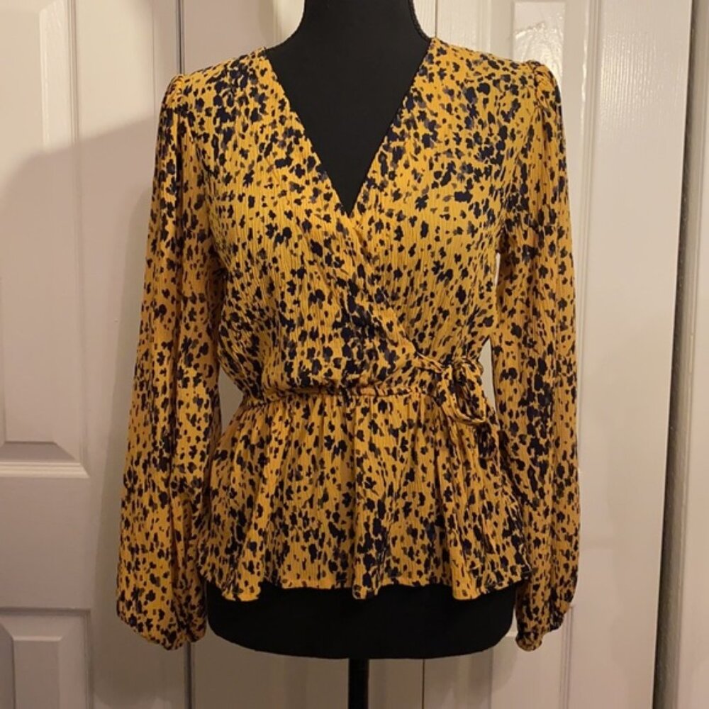 Sage & Citrus Leopard Print Wrap Blouse M